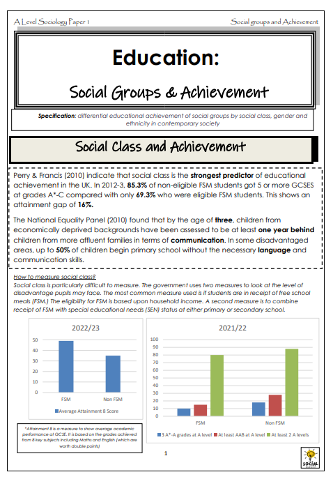 AQA A level Sociology - Education - Social groups & Achievement ...