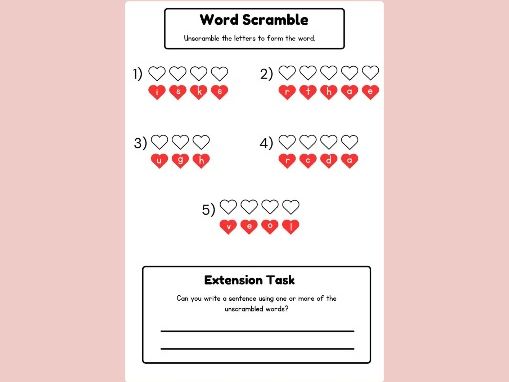 Valentine’s Day CVC Word Scramble | Year 1 Phonics Activity