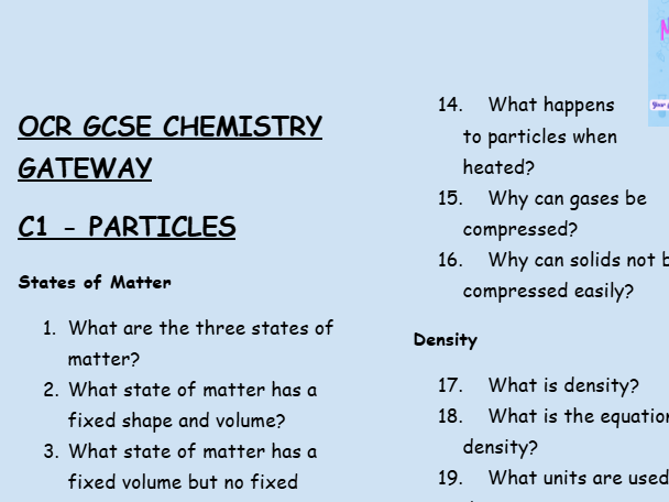 OCR GCSE Chemistry C1 Retrieval Practice: Low-Stakes Questions on Atomic Structure & Periodic