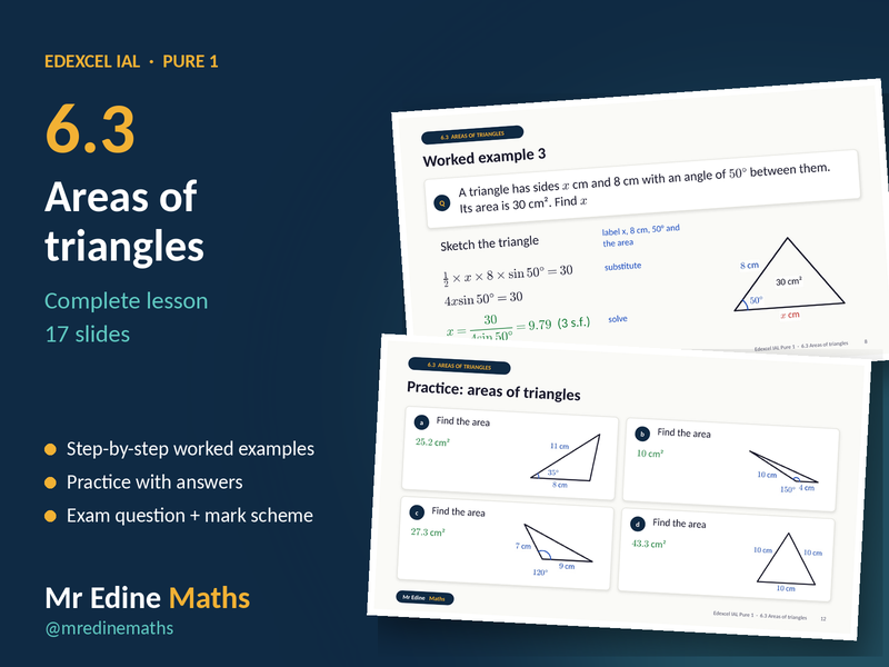Areas of Triangles – Edexcel IAL Pure 1 (Chapter 6.3) – Complete Lesson