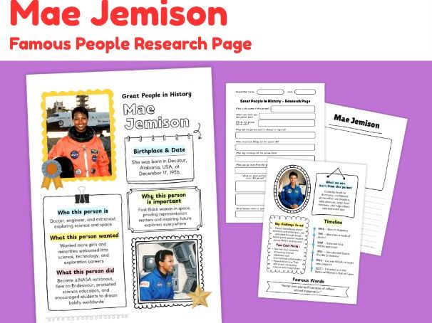 Mae Jemison Research Project | Biography Worksheets & Famous People Study