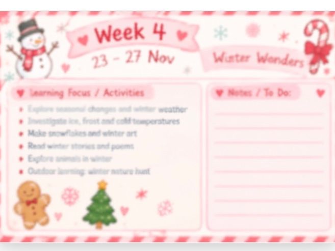 Reception Teacher Autumn 2 One Page Organiser