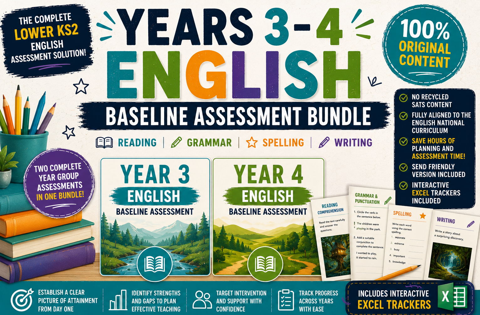 Year 3–4 English Baseline Assessment Bundle | Complete Lower KS2 Assessment Toolkit | Reading, Grammar, Spelling & Writing
