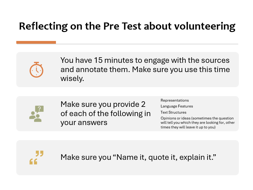 12 Essential English – CIA Exam Prep (QLD) – Feedback about pre test about volunteering
