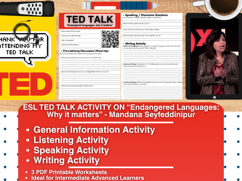 ESL TED Talk Activity Worksheets - Endangered Languages: Why it Matters