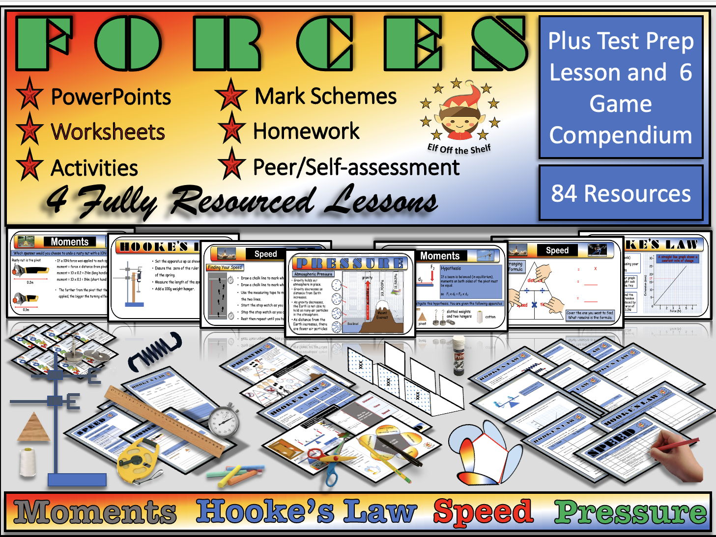 Forces - Moments Pressure Speed Hooke's Law 4 Fully Resourced Lessons Plus  Revision Lesson and 6 Games KS3