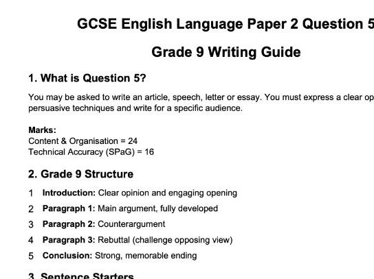 GCSE English Language Paper 2 Q5: Grade 9 Writing Guide + Model Answers + Vocabulary Bank