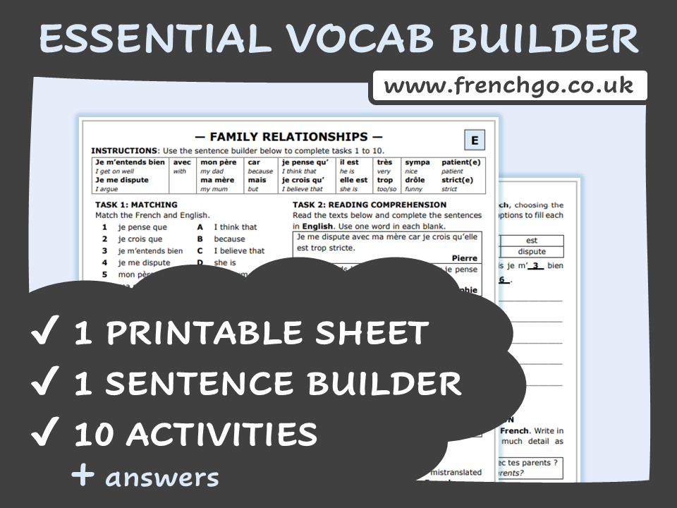 (2026) AQA GCSE French Vocabulary Builder — Family Relationships