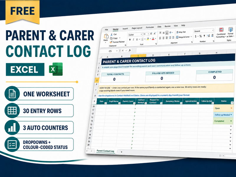 Free Parent & Carer Contact Log – Excel