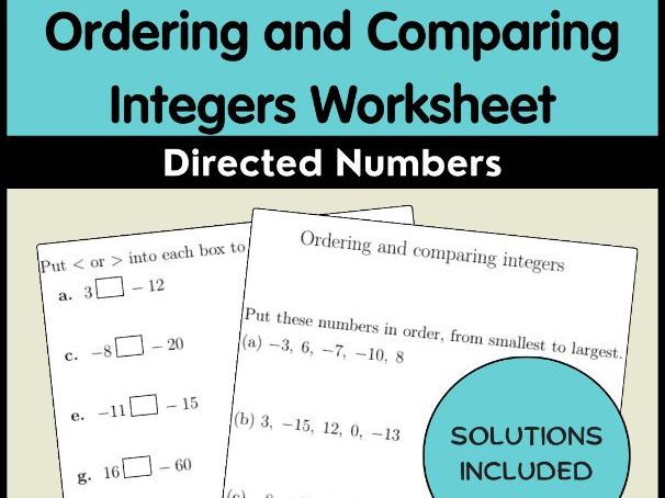 Ordering and Comparing Integers Worksheet | Directed Numbers