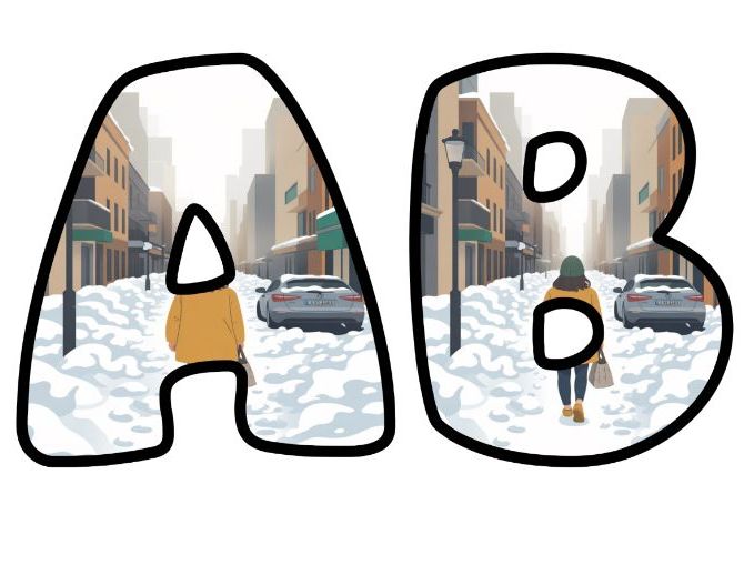 Snowy Street Scene Alphabet Letters | Classroom Bulletin Board Display, A-Z 0-9 and Signs
