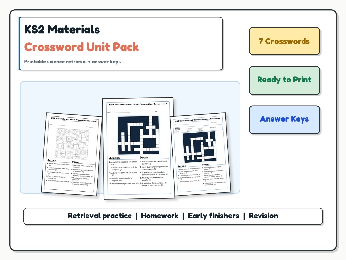 KS2 Materials Crossword Unit Pack
