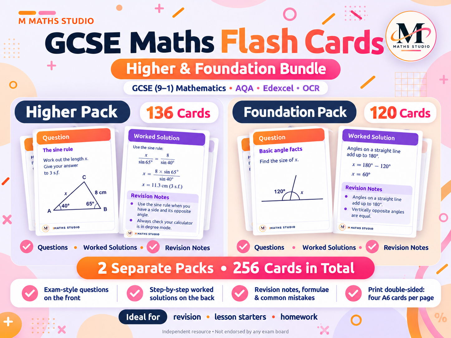 GCSE Maths Flash Cards Bundle | Higher + Foundation