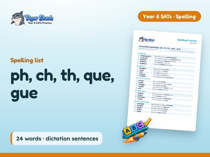 ph, ch, th, que, gue: Year 6 Spelling List