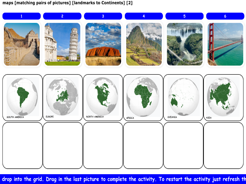 maps [matching pairs of pictures] [landmarks to Continents] [2]