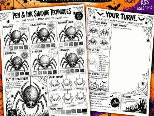 Halloween Pen & Ink Spider Art Project | Shading Techniques, Line & Value