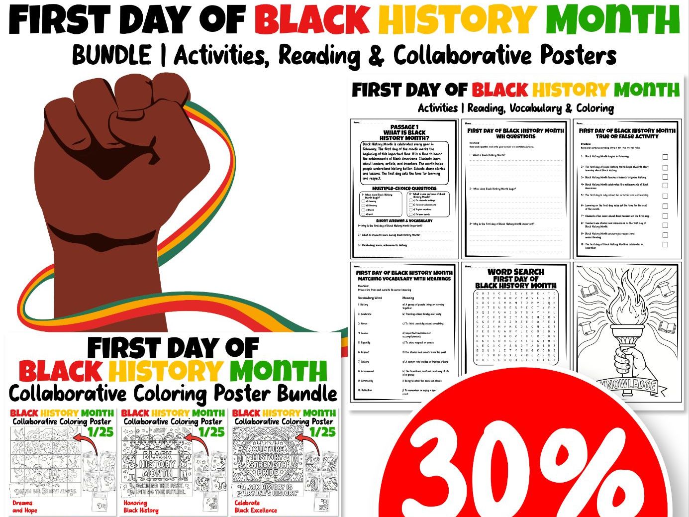 First Day of Black History Month BUNDLE | Activities, Reading & Collaborative Posters
