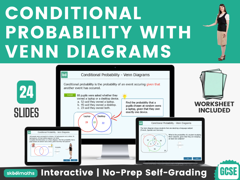 Conditional Probability with Venn Diagrams Interactive Maths Lesson + Printable Worksheets