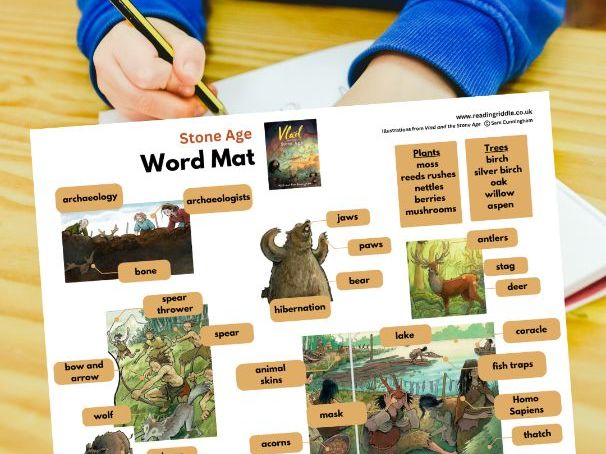 Stone Age Word Mat with illustrations to support literacy