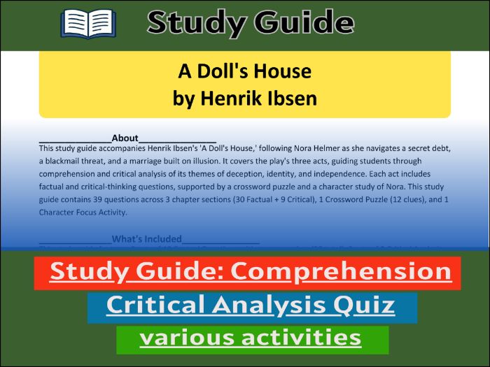 Study Guide for A Doll's House by Henrik Ibsen & Comprehension Test