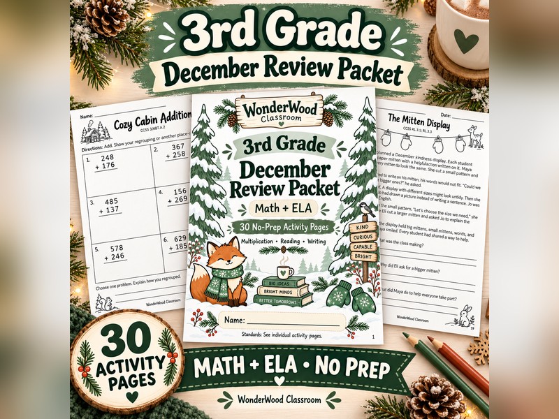 3rd Grade December Review Packet - Math and ELA