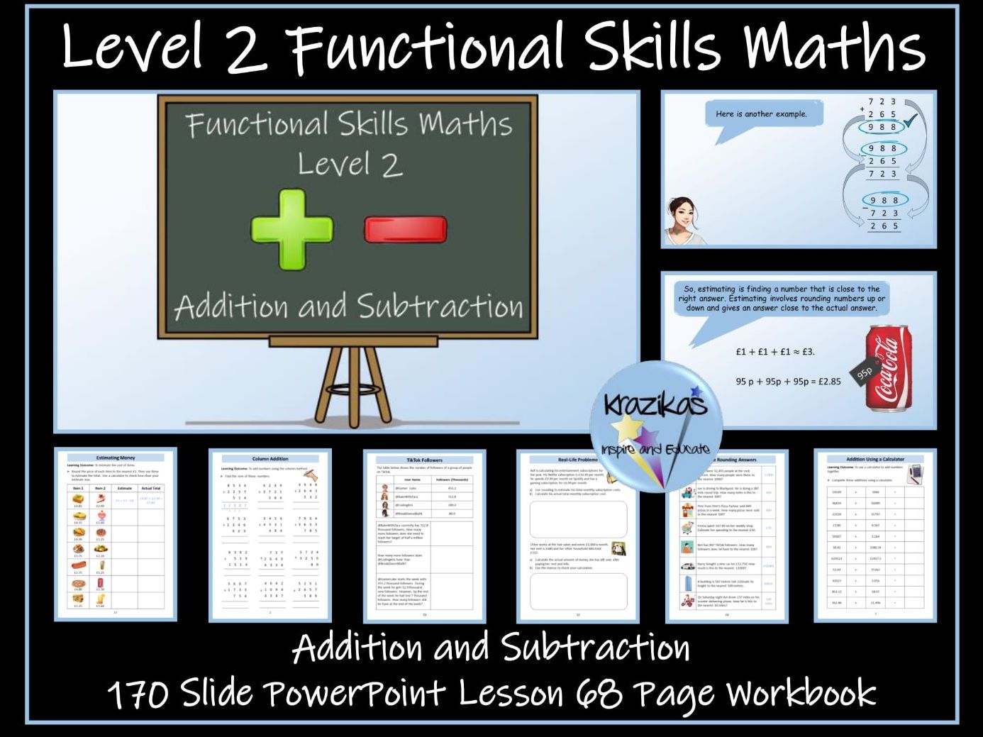 Functional Skills Maths - Level 2 - Addition and Subtraction PowerPoint Lesson and Workbook