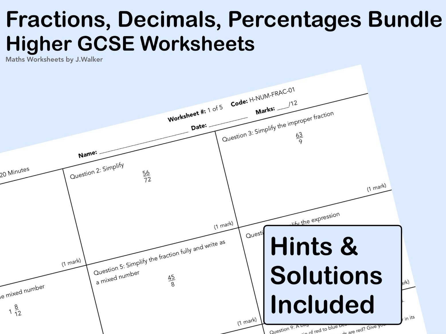GCSE Maths: Fractions, Decimals, Percentages Bundle - Higher Tier