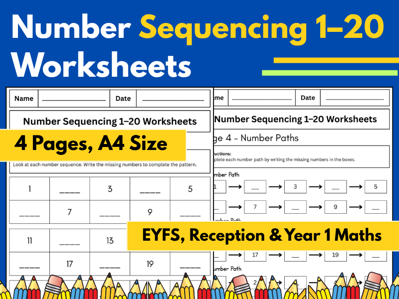Number Sequencing 1–20 Worksheets | EYFS, Reception & Year 1 Maths