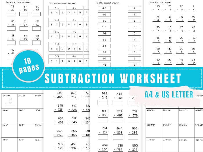 Subtraction Math Workseet Daily Drill