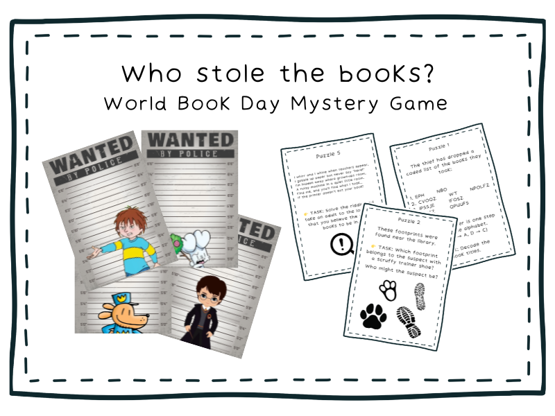 World Book Day Activity - Who stole the books? (Solve the puzzles/riddles/mystery)