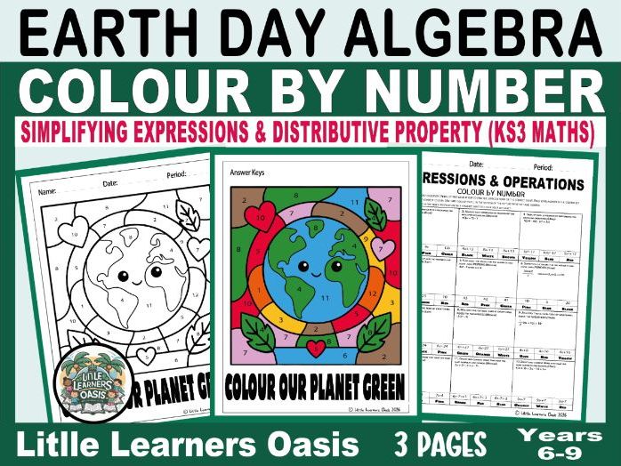 Earth Day Algebra Colour by Number KS3 Maths