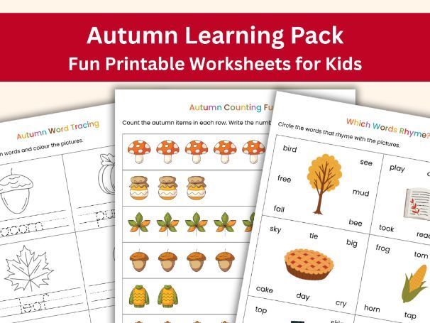 Autumn-Themed Activities Workbook | Bonus Flashcards | Fall Worksheets