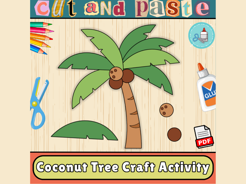 Coconut Tree Craft Template-Summer Craft Bulletin Board-Chicka Chicka Boom Boom Cut & Paste