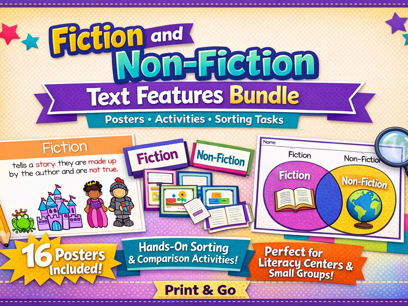 Fiction & Non-Fiction Text Features Bundle – Posters, Activities & Sorting Tasks