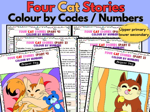 Cat Short Stories ESL/EFL Colour by Number: Vocabulary & Grammar Review Printables