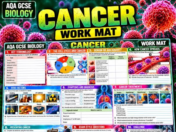 Cancer GCSE Biology | Knowledge Organiser, Work Mat & Answers