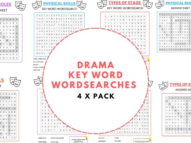 Drama Key Word Themed Word Search Puzzles: Theatre Classroom Activity (PDF Download A4 Size)