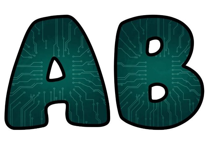 Circuit Pattern Lettering Set for Classroom Display | Upper & Lowercase, 0-9 and Signs