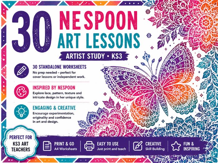 NeSpoon Artist Study – 30 Art Worksheets | Lace, Pattern, Symmetry & Design | KS3 Art