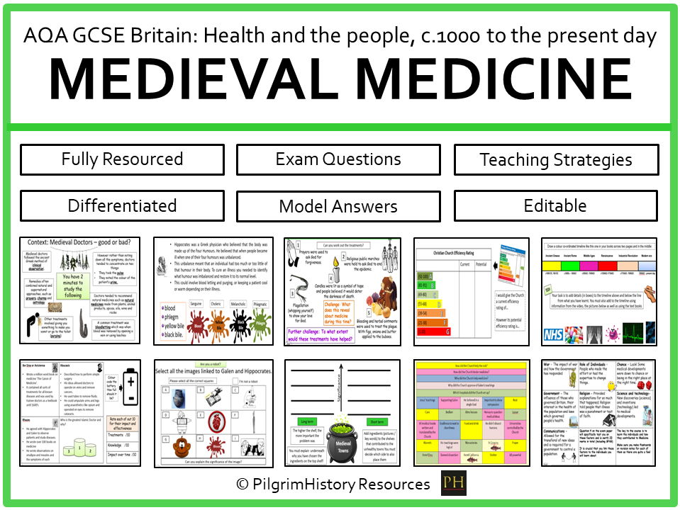 AQA GCSE Britain Health and the People c.1000–present: Medieval Medicine Lessons & Resources Bundle