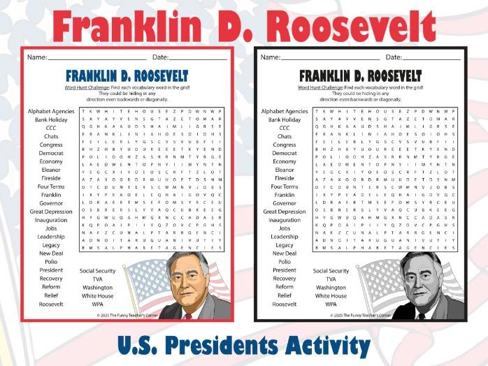 Franklin D. Roosevelt Word Search Puzzle | Great Depression & New Deal Activity