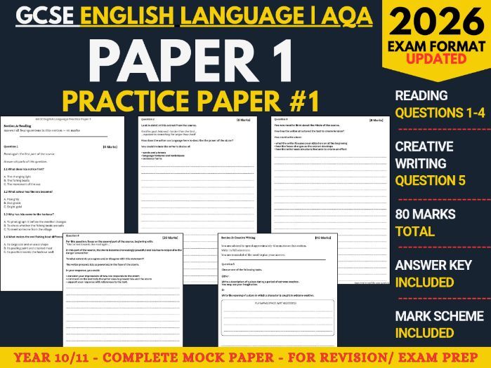 AQA GCSE English Language Paper 1 Mock 1 | 2026 Format | Year 10-11 Exam Practice