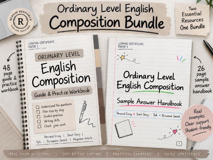 Leaving Certificate Ordinary Level English Composition Bundle | Guide, Practice Workbook + Sample An
