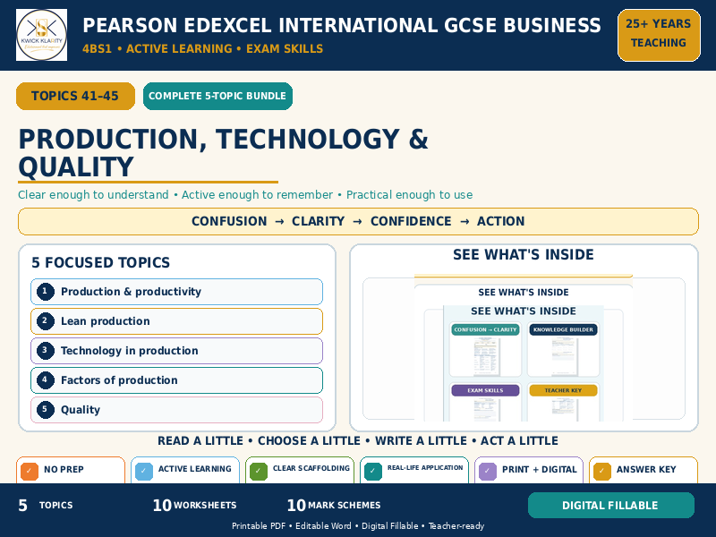 IGCSE Business Production, Technology & Quality | 5-Topic Active Learning Bundle | Edexcel 4BS1