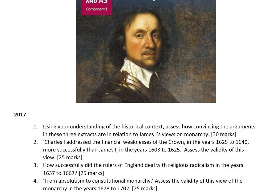 AQA A Level History Paper 1 Stuart Britain Past Exam Questions Pack