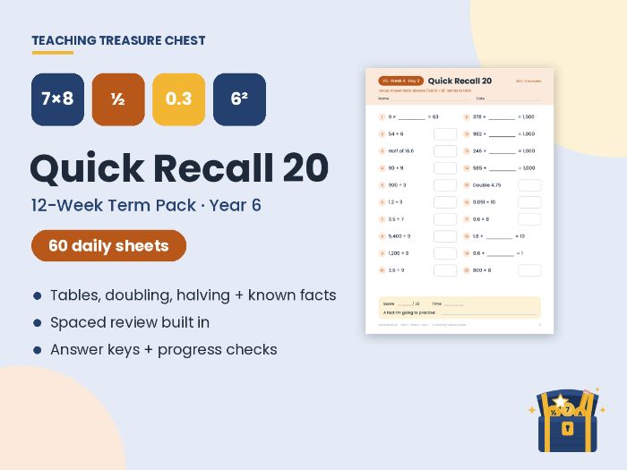 Year 6 Maths Quick Recall: 12-Week Term Pack