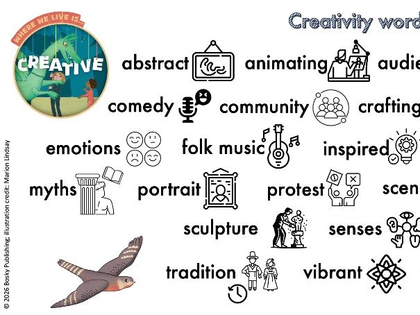 'Where we live is creative' powerpoint and word mats (with and without visual cues)