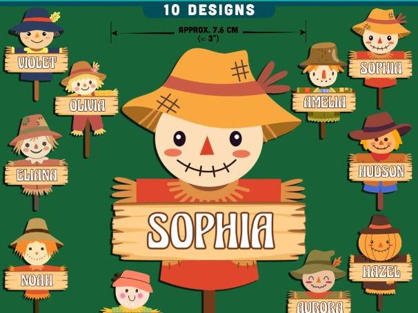 Scarecrow Name Tags, Autumn Classroom Decor, Editable Fall Student Labels