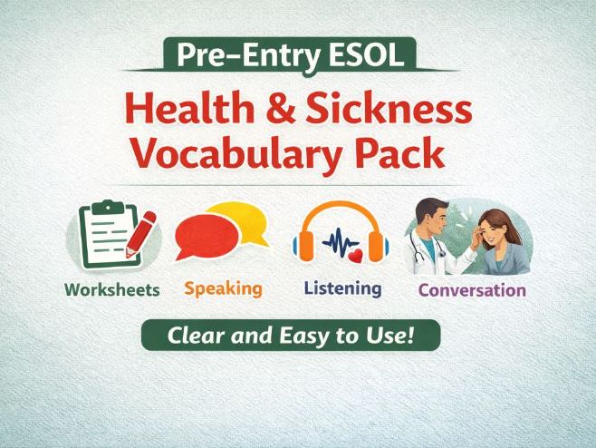Pre-Entry ESOL Health & Illness Resource Pack | Vocabulary, Listening, Speaking & Role Play
