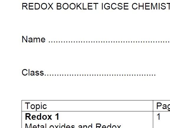 Redox  Booklet IGCSE Chemistry Edexcel {9-1}